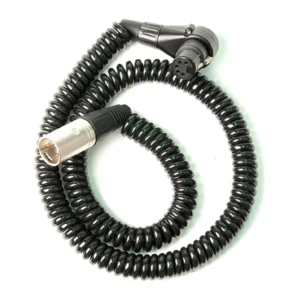 Remote Audio CAXJCOILST Stereo Coiled Jumper XLR5F RA to XLR5M: The coiled jumper with its right-angle XLR5F and XLR5M.