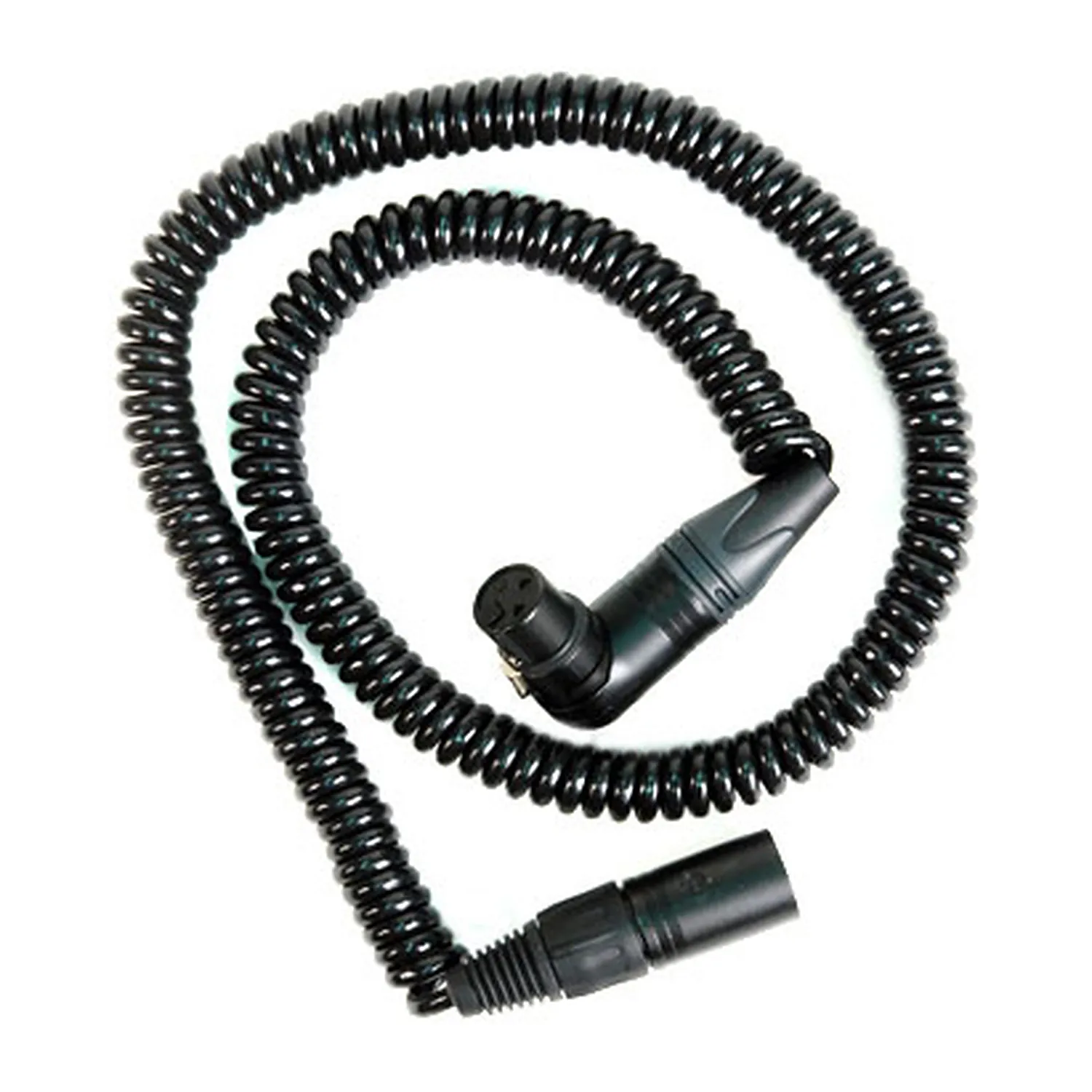Remote Audio CAXJCOIL Balanced Coiled Jumper XLR3F RA to XLR3M: Coiled jumper with its right-angle XLR3F and XLR3M.