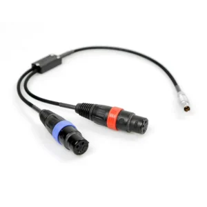 Remote Audio CAXSTEL6M Stereo Breakout Cable for ARRI Alexa Mini LF: The two XLR3F plugs and the 6-pin Lemo-style plug.