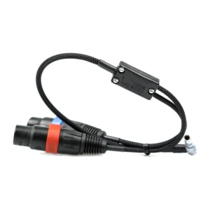 Remote Audio CAXSTEMLR5 Audio Input Cable for Arriflex Alexa Mini: The two XLR3F inputs, the fan, and the right-angle 5-pin Lemo plug.