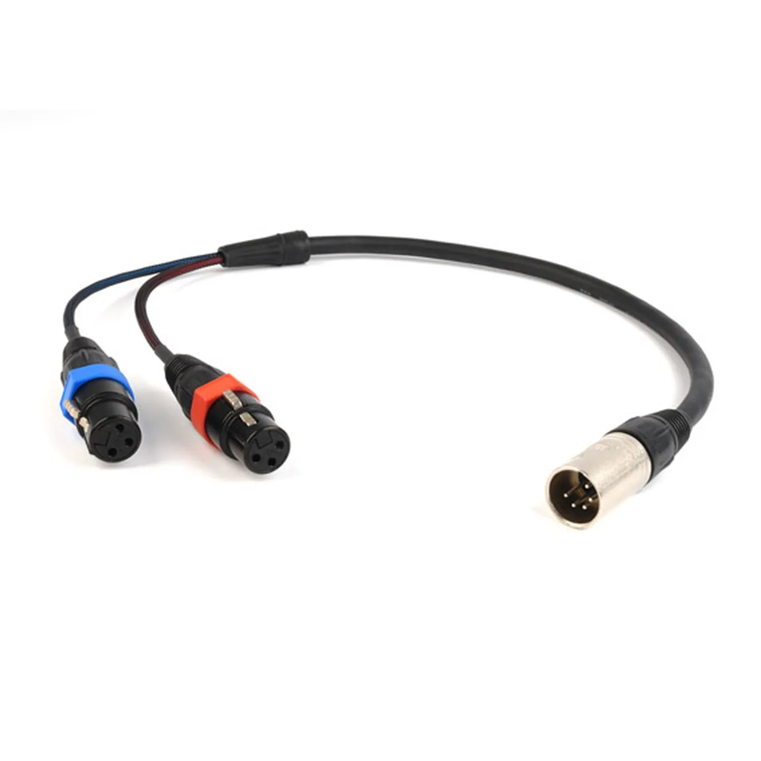 Remote Audio CAXSTEX5M Stereo Breakout Cable (2) XLR3F to XLR5M: CAXSTEX5M breakout with two XLR3F and one XLR5M.