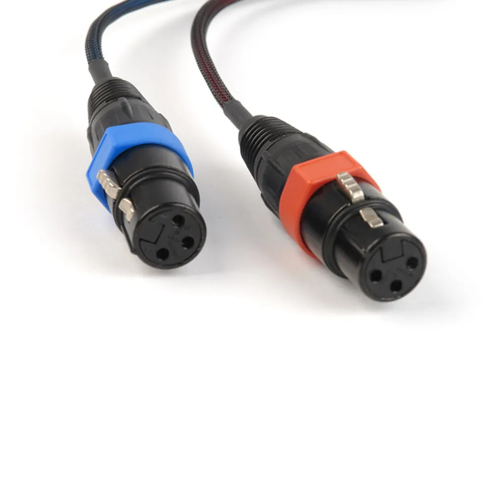 Remote Audio CAXSTEX5M Stereo Breakout Cable (2) XLR3F to XLR5M: The two XLR3F connectors with red and blue rings.