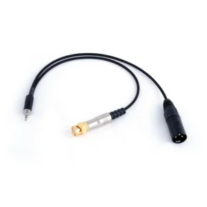 Remote Audio CAZERXB Breakout Cable for Zaxcom ERX: The breakout with its 3.5 mm plug, BNC plug, and XLR3M.