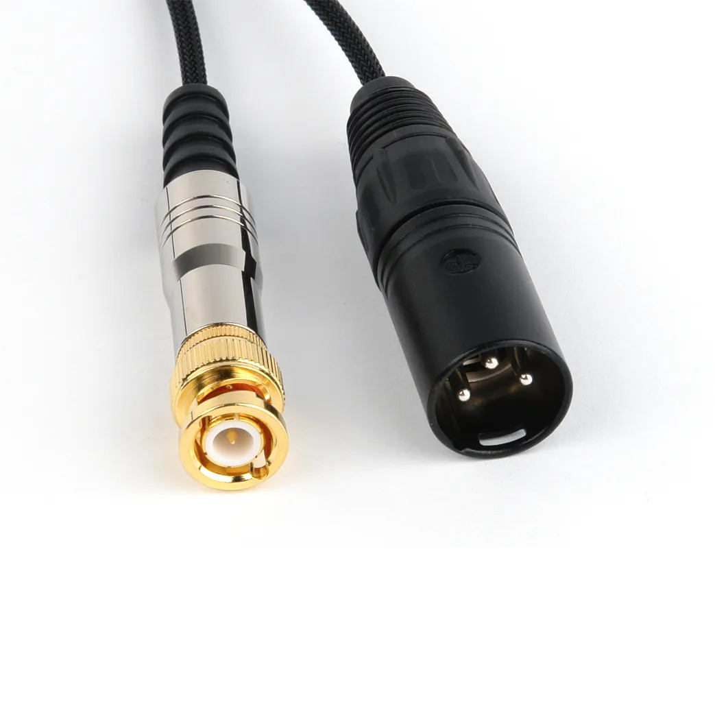 Remote Audio CAZERXB Breakout Cable for Zaxcom ERX: The gold BNC plug and the XLR3M up close.