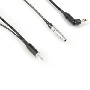 Remote Audio CAZERXEPIC ERX Breakout Cable for RED Epic and Scarlet: The 3.5 mm TRS plug, 4-pin Lemo plug, and right-angle 3.5 mm plug.
