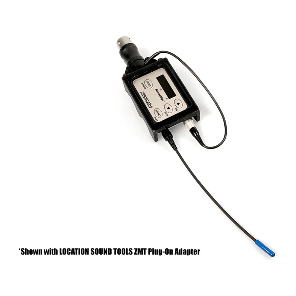 Remote Audio CAZMTBM Boom Cable for Zaxcom ZMT XLR3F to 3-Pin Lemo: The cable on a Zaxcom ZMT transmitter in a plug-on adapter.