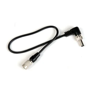 Remote Audio CAZPCAM DC Power Cable for Zaxcom Wireless: The cable with its 4-pin Hirose plug and right-angle locking coaxial plug.