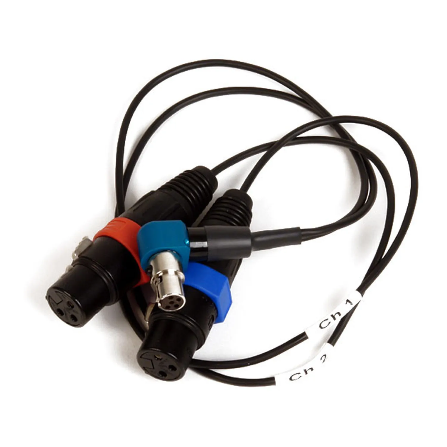 Remote Audio CAZSTA100XYTA5R Breakout for Zaxcom STA100/150 or IFB100: The breakout with its two XLR3F and right-angle TA5F.