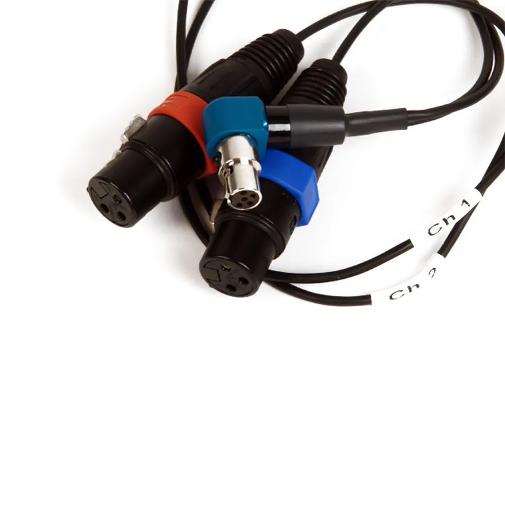 Remote Audio CAZSTA100XYTA5R Breakout for Zaxcom STA100/150 or IFB100: The two XLR3F and the right-angle TA5F up close.