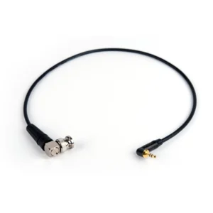 Remote Audio CAZTCINBNC Timecode Adapter for Zaxcom QRX100: The cable with its right-angle BNC and right-angle 3.5 mm plug.