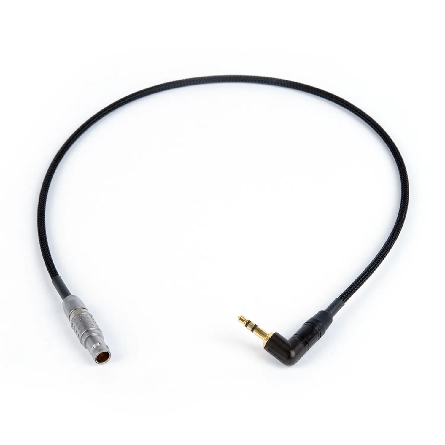 Remote Audio CAZTCIOLEMO Timecode In/Out for Zaxcom QRX100: The cable with its 5-pin Lemo plug and right-angle 3.5 mm plug.