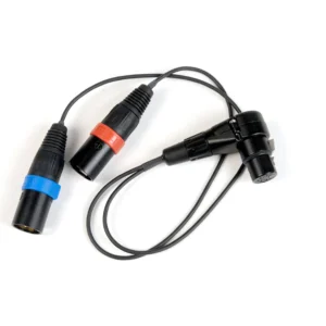 Remote Audio CAZXSTE Stereo Breakout Cable XLR5F to (2) XLR3M: The breakout with its XLR5F and two color-banded XLR3M.