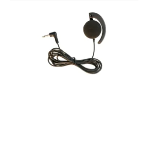 Remote Audio Ear Bud Earphone with Swivel Hook (6 ft Cable): The ear bud with its swivel ear hook, cable, and right-angle 3.5 mm plug.