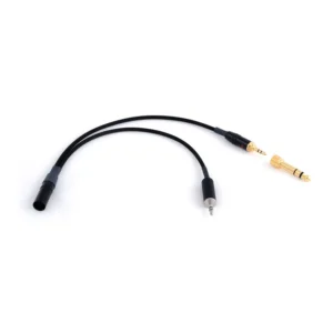 Remote Audio HSADNOMAD Headset Breakout Cable for Zaxcom Nomad: The breakout with its TA5M, its mic plug, and its 3.5mm headphone plug with the 1/4 in adapter.