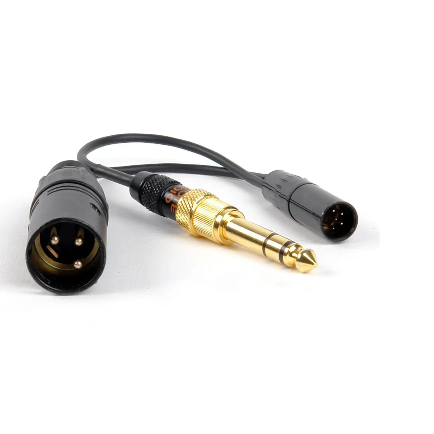 Remote Audio HSADXL3-S Headset Breakout Cable TA5M to 3.5mm and XLR3M: The breakout's XLR3M, 3.5 mm plug with 1/4 in adapter, and TA5M.