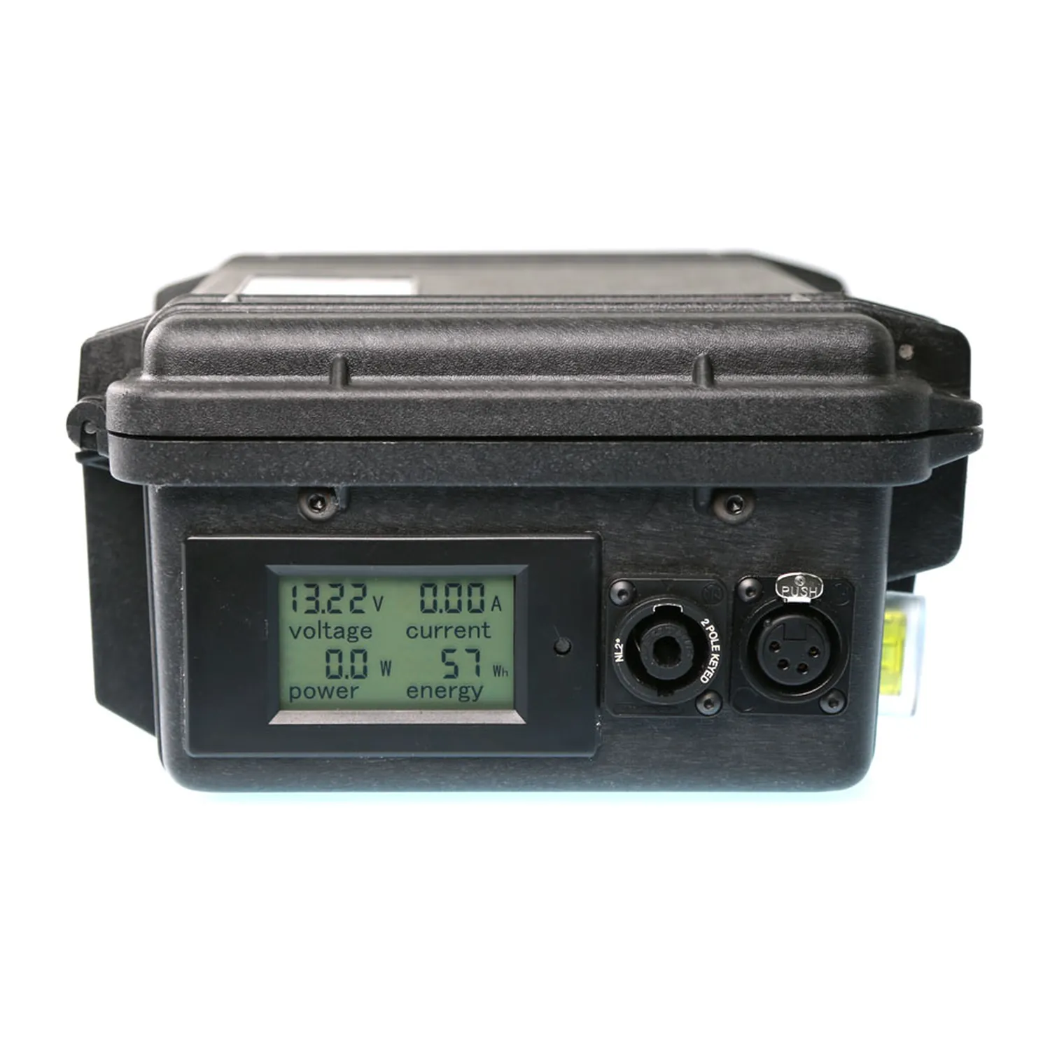 Remote Audio LiFe Box Battery System - LiFe Box 20: The LiFe Box 20's meter, SpeakON, and 4-pin XLR outlets.