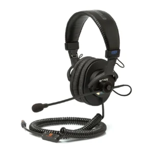 Remote Audio Universal Headsets: the Sony MDR-7506 version with its gooseneck boom mic and coiled TA5F cable, seen from the front.