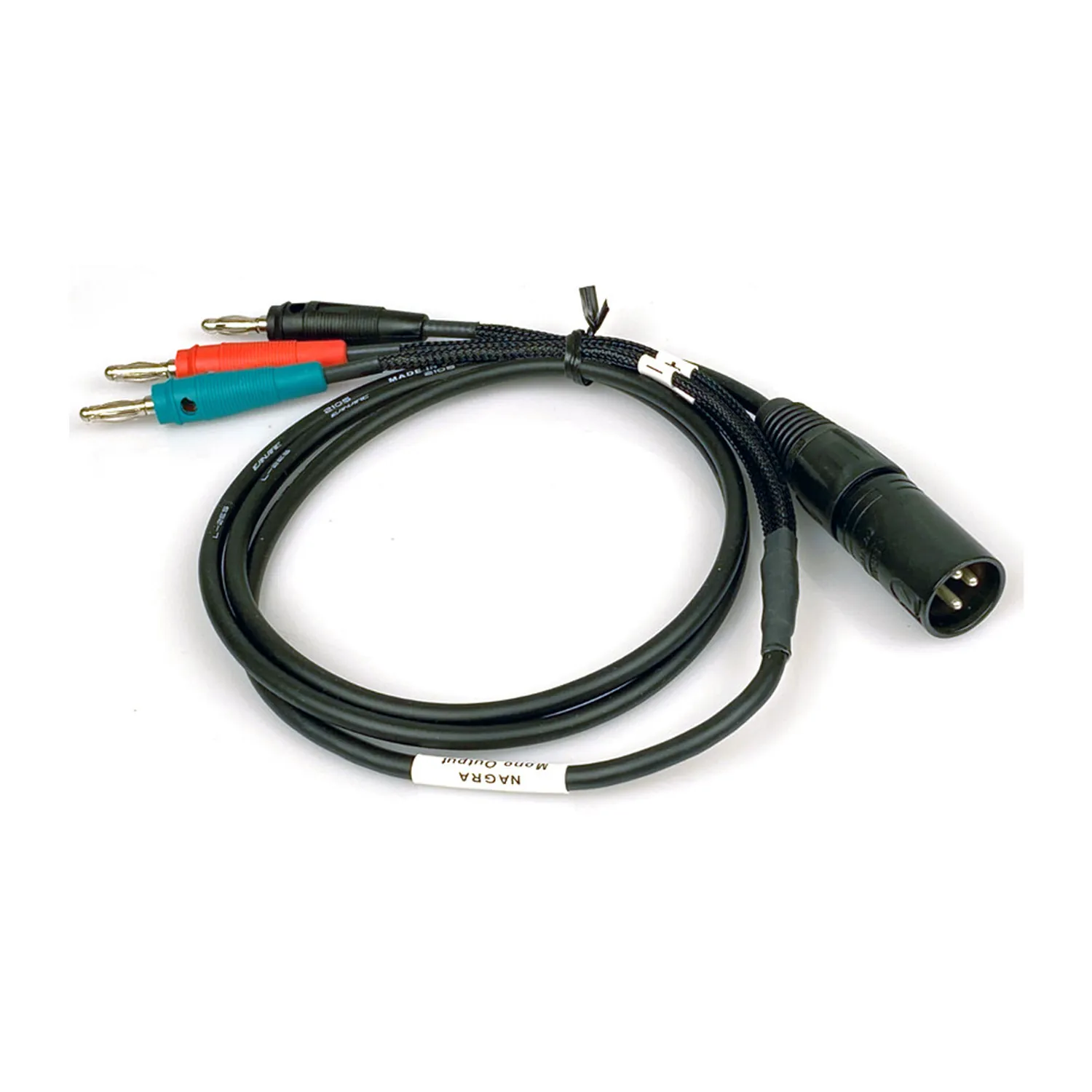 Remote Audio NAGMOBX Mono Nagra XLR Output Cable: The three banana plugs and the XLR3M.