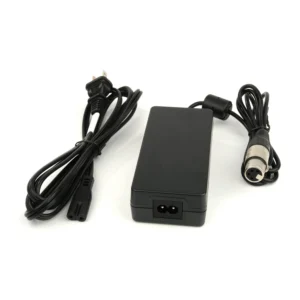 Remote Audio PS12V5A 12V 5A Power Supply with XLR4F: The power supply with its AC cord and XLR4F cable.