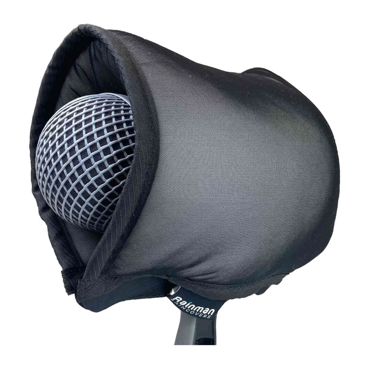 Remote Audio Rainman RMANK2 Raincover with Hood: Rainman RMANK2 on a windshield with its hood.