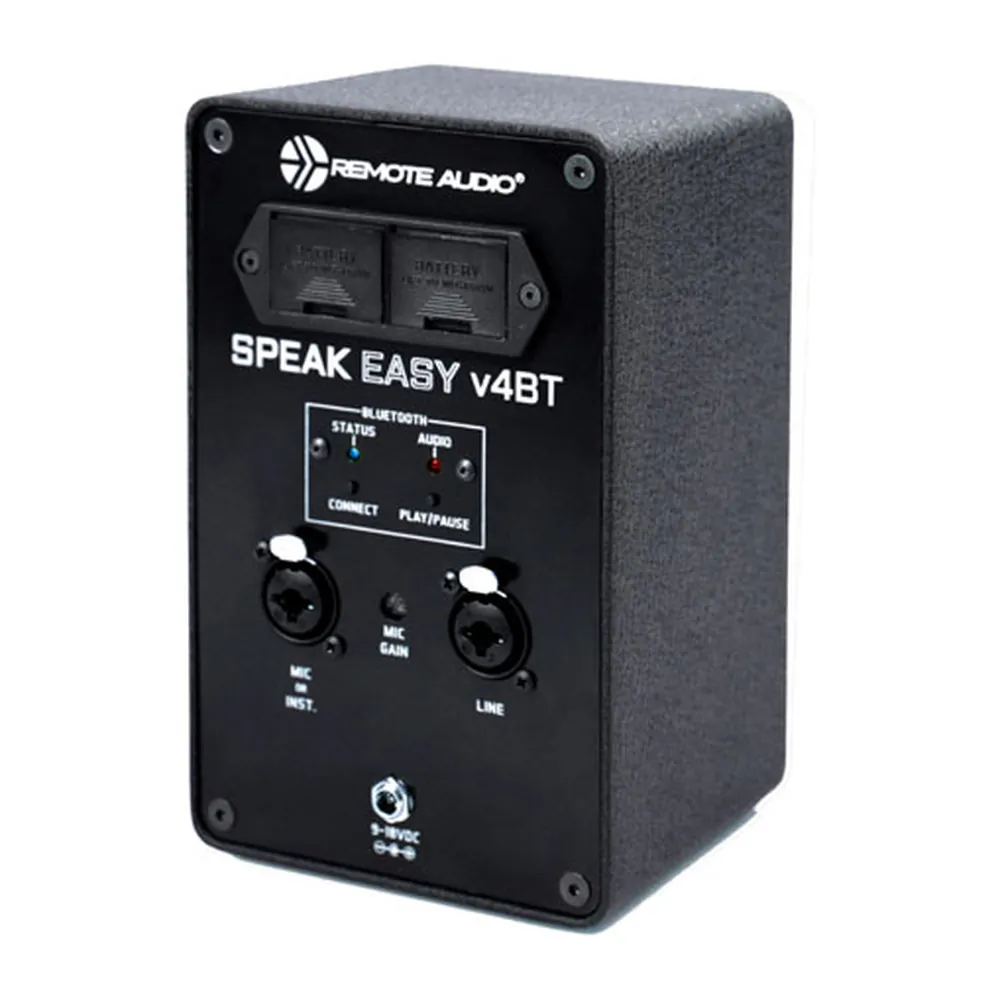 Remote Audio SpeakEasy v4BT Battery-Powered Speaker with Bluetooth: Rear panel combo inputs and Bluetooth controls.