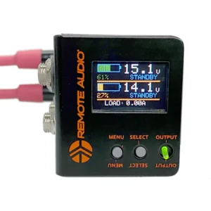 Remote Audio BDSv5 SMART Battery Distribution System: The color OLED display and its menu, select, and output buttons.