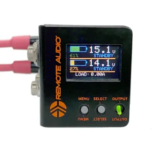 Remote Audio BDSv5 SMART Battery Distribution System: The color OLED display and its menu, select, and output buttons.