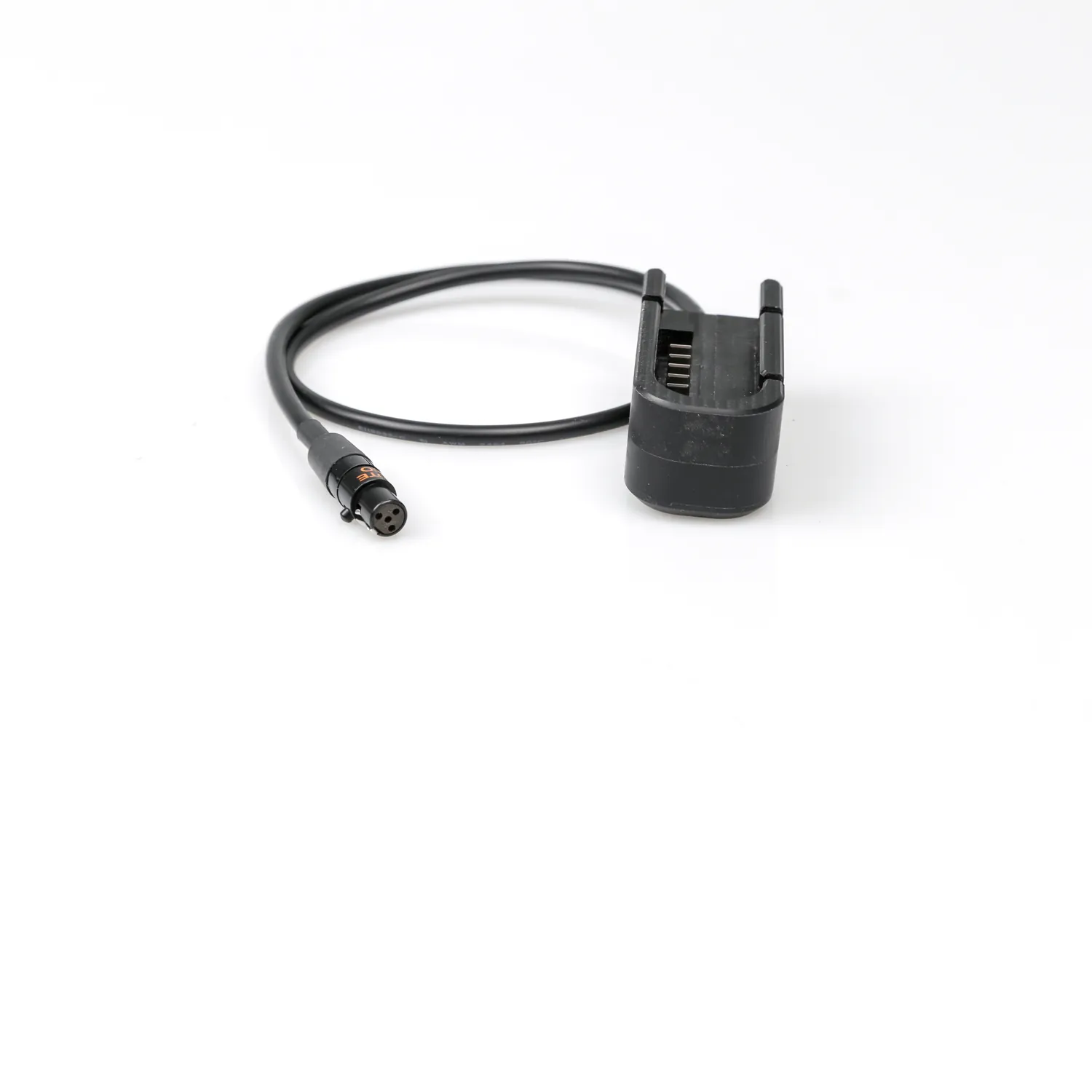 Remote Audio Hi-Q Battery Cup: Hi-Q battery cup and cable from the side.