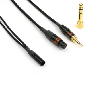 Remote Audio Headset Breakout Cables: The Electret (BCSADEB) breakout cable with its TA5M, TA5F, and 3.5mm plug, with the 1/4 in adapter beside it.