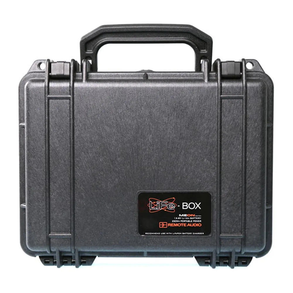 Remote Audio LiFe Box Battery System: LiFe Box upright with its handle and badge.