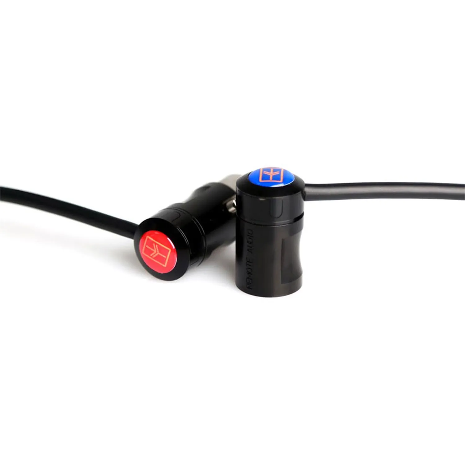 Remote Audio XLRLP Low Profile XLR Connector: Two low-profile XLR connectors on cables, with color decals.