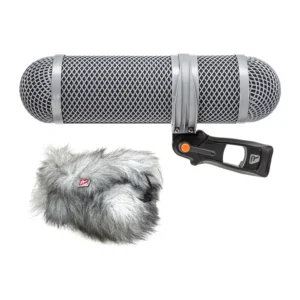Rycote Super-Shield Windshield Kit - Small: Small kit: windshield pods on the pistol grip with the Windjammer beside it.