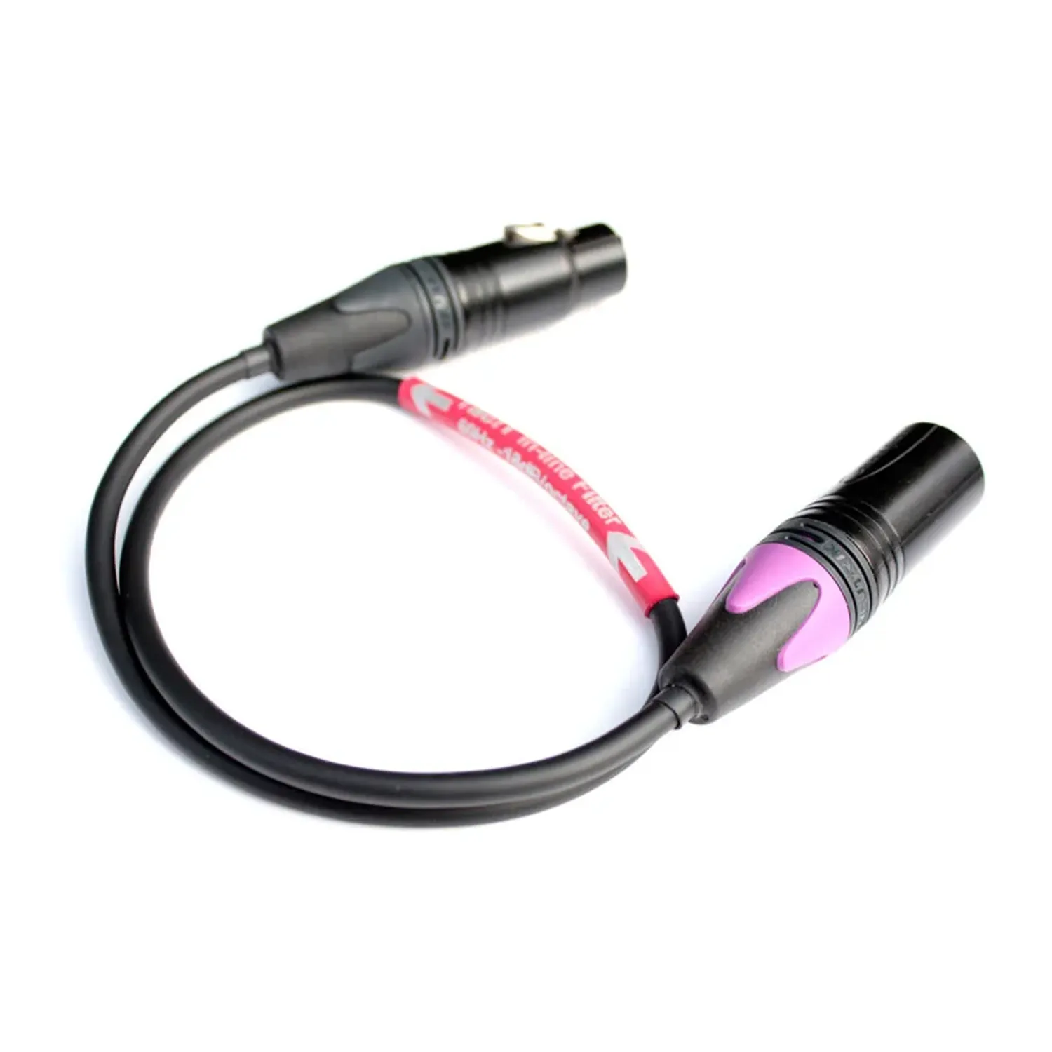 Rycote XLR-3F to XLR-3M Cable with TAC!T Filter (18 in), the short XLR cable with its TAC!T filter in a red sleeve.