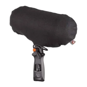Rycote Hi Wind Cover - HWC1 for WS1 Kit: A black Hi Wind Cover fitted on the Modular WS 1 windshield.