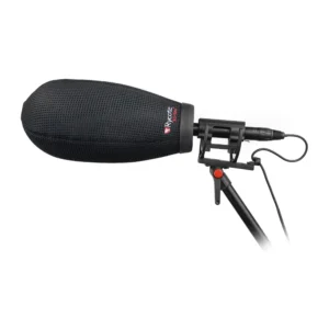 Rycote Super-Softie Kit 416 Windshield and Shock Mount: The Super-Softie Kit 416 on a boom with the mic connected.
