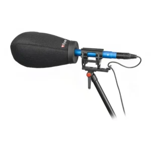 Rycote Super-Softie Kit CMIT Windshield and Shock Mount: The Super-Softie Kit CMIT on a boom with the mic connected.