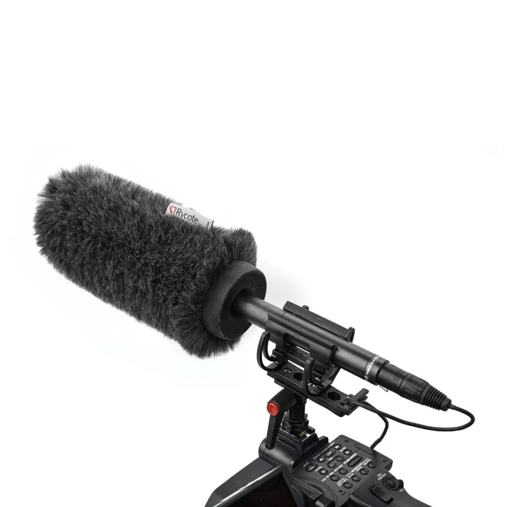 Rycote Softie Kit NTG: The kit on a camera with a shotgun mic in the Softie.