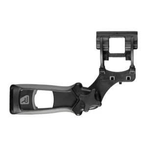 Rycote InVision Softie Duo-Lyre Shock Mount with Pistol Grip seen from the side with the grip held level, showing the locking knob at the pivot and the clip in profile.