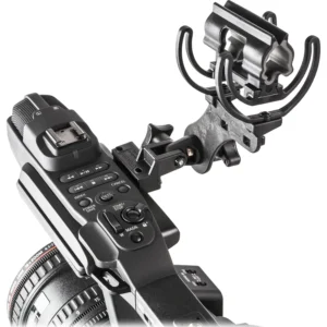 Rycote Softie Lyre Mount (with MHR), the Lyre mount clamped to a camcorder's top handle.