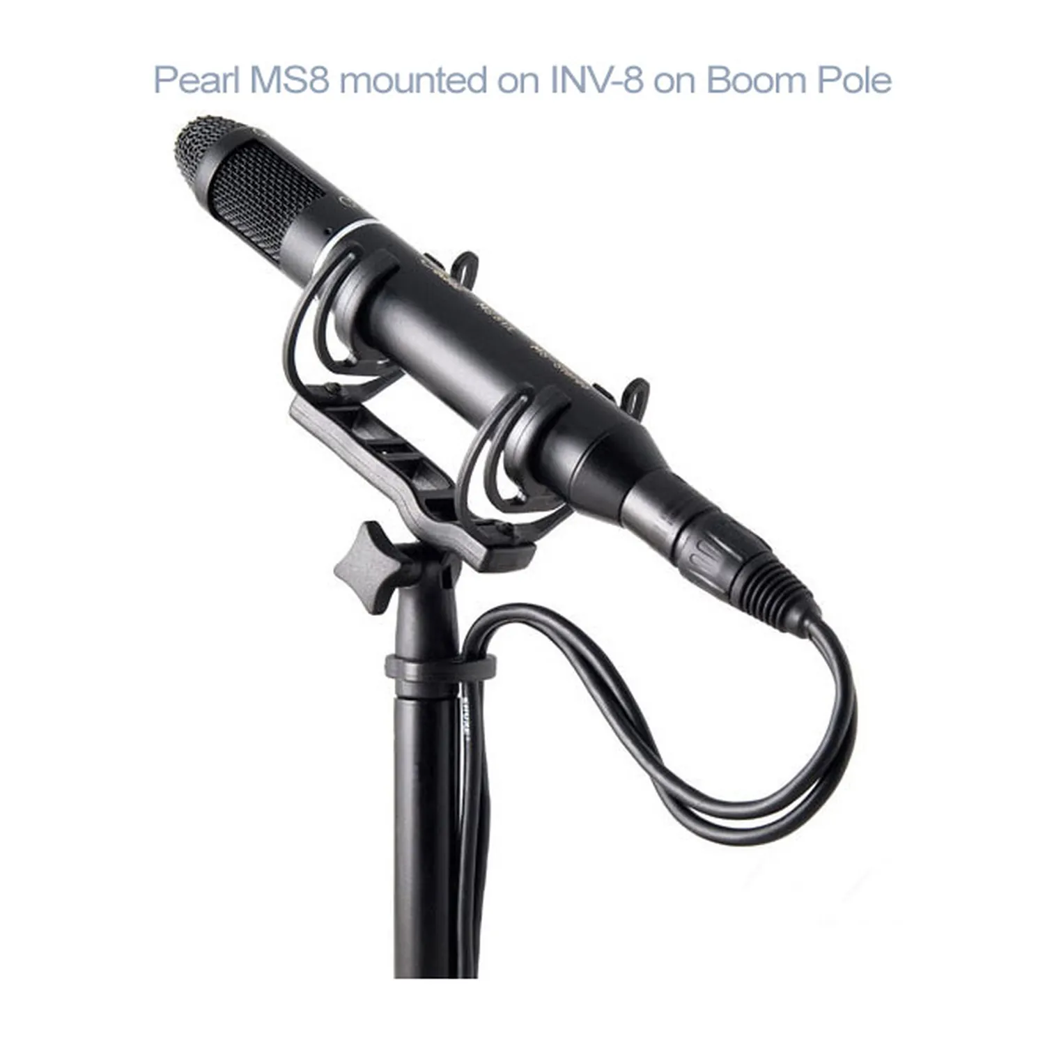 Rycote InVision Shock Mount - INV-8: INV-8 holding a Pearl MS8 on a boom pole.