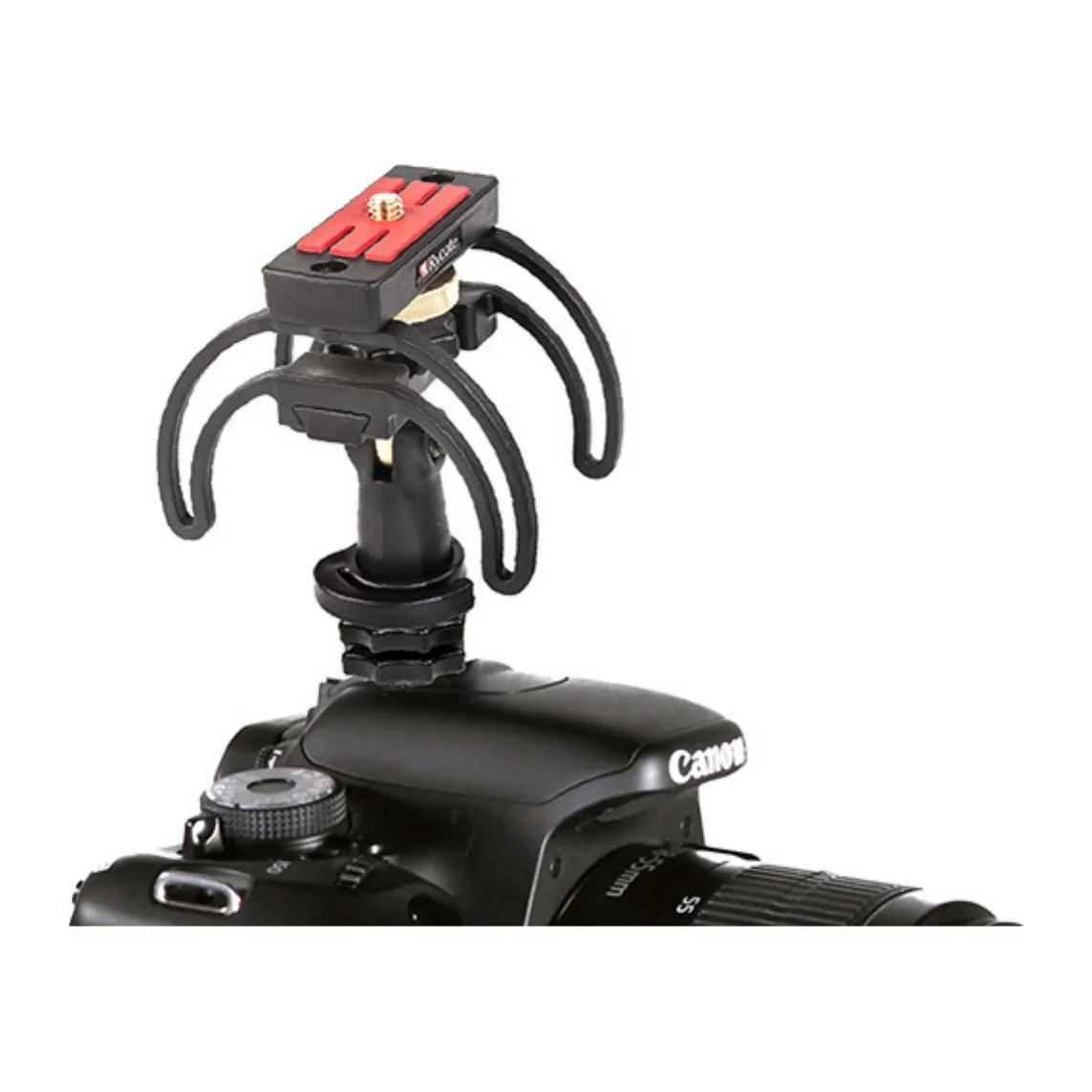 Rycote Portable Recorder Suspension: The suspension on a camera, seen from the side.