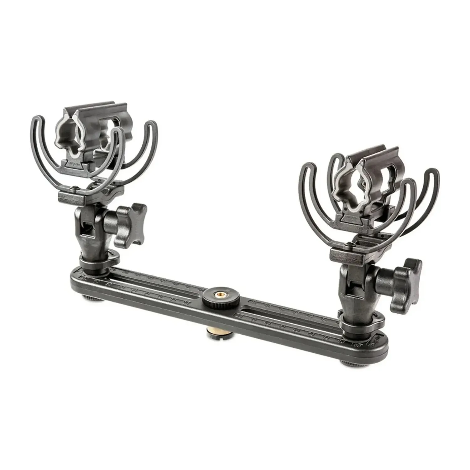 Rycote InVision Stereo Pair Kit: Two InVision mounts on the slotted stereo bar.
