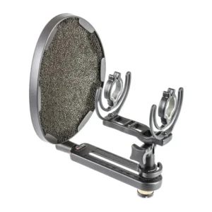 Rycote InVision INV-7 + Pop Filter Kit, the InVision INV-7 Lyre suspension with the pop filter on its arm.