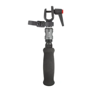 Rycote Cyclone Handle PCS, the Cyclone Handle PCS with its foam grip, PCS socket, and Cyclone adapter.
