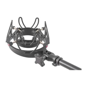 Rycote InVision USM Universal Studio Shock Mount: USM holding a large-diaphragm mic on a stand arm.