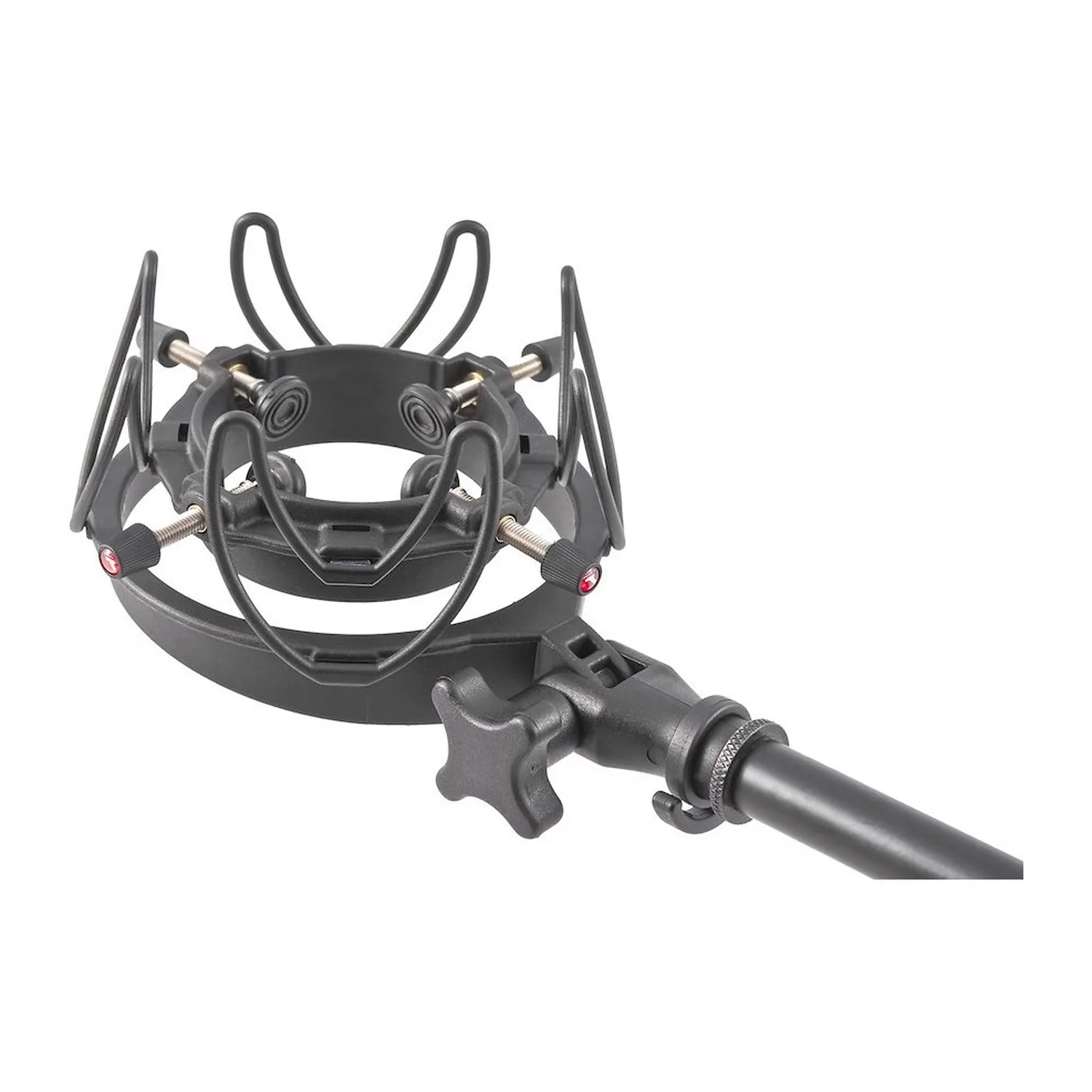 Rycote InVision USM Universal Studio Shock Mount: USM holding a large-diaphragm mic on a stand arm.