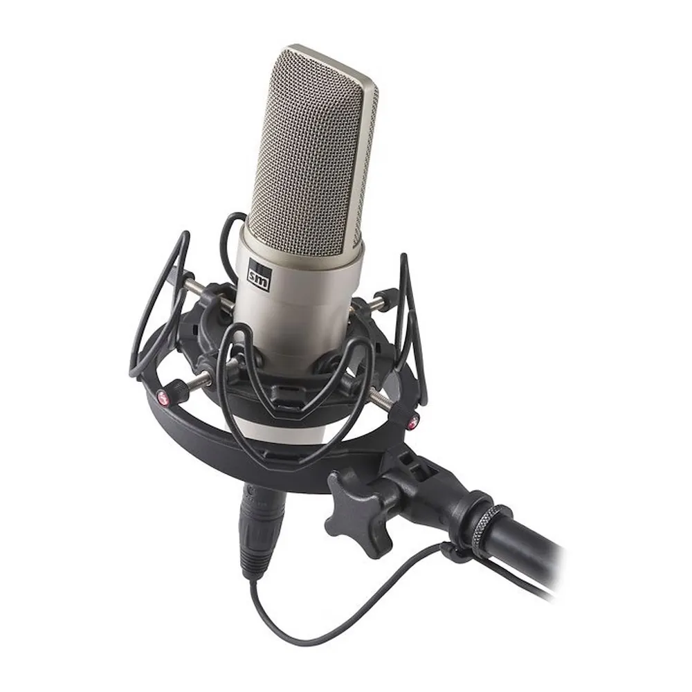 Rycote InVision USM Universal Studio Shock Mount: USM holding a silver large-diaphragm mic.