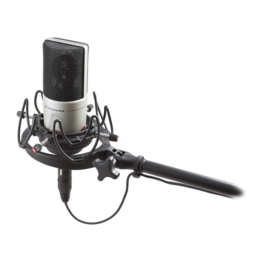 Rycote InVision USM Universal Studio Shock Mount: USM holding a black and silver studio mic on a stand arm.
