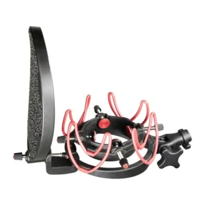 Rycote InVision Studio Kit with USM-L: The USM-L with its red Lyres and the pop filter attached on its arm.