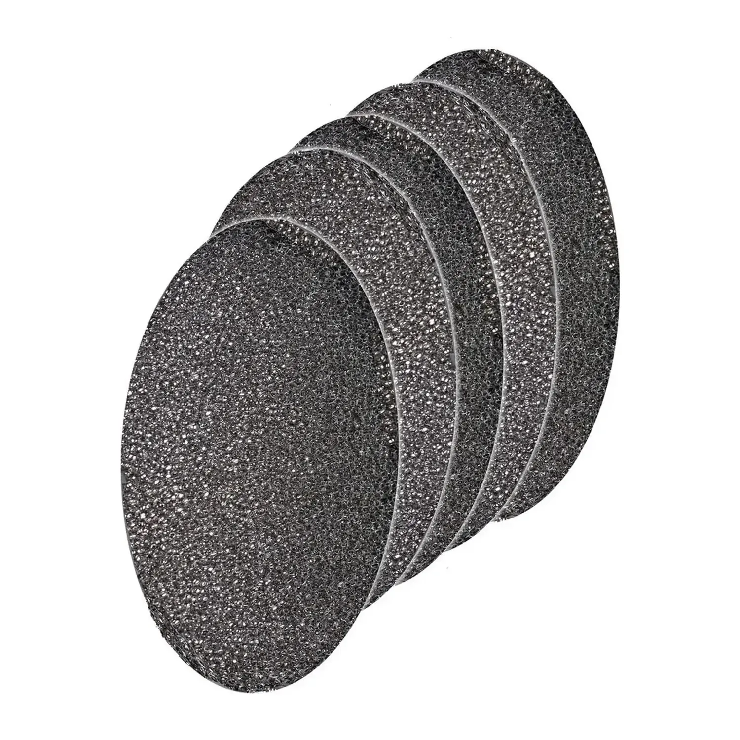 Rycote InVision Universal Pop Filter Foam (5-Pack): Five oval black foam inserts fanned out in a row.